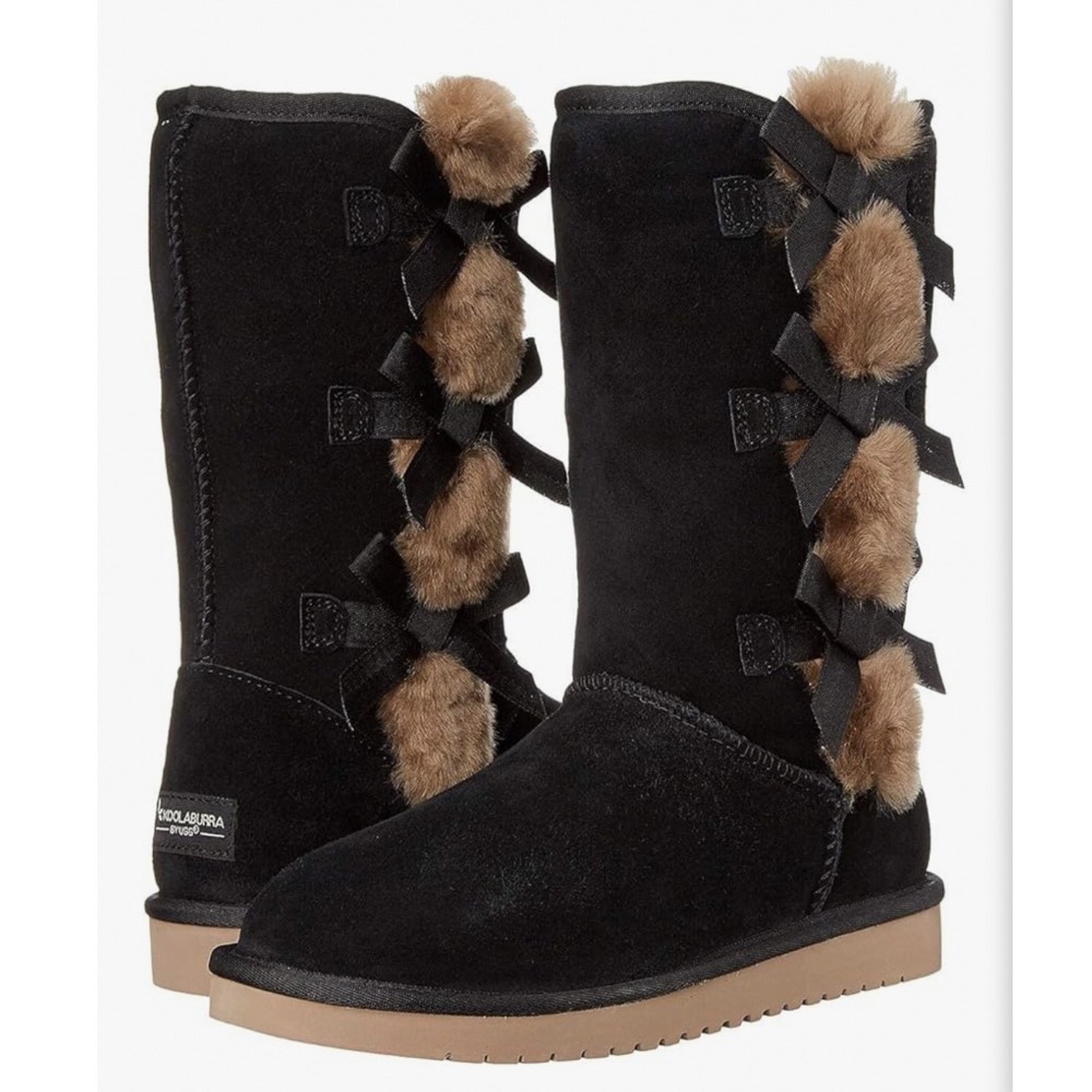 Koolaburra by UGG‎ Victoria Tall Boot Womens 6 Black NEW Bow Pom Pom 1015875